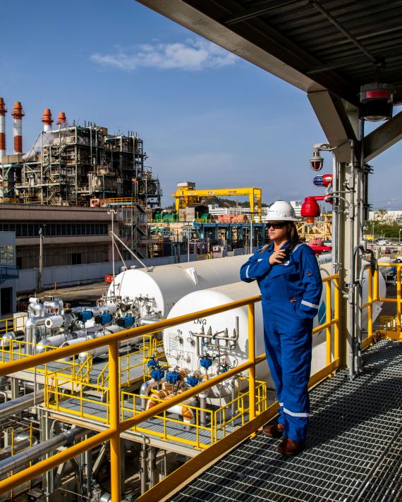 NFE employee looking over LNG site 